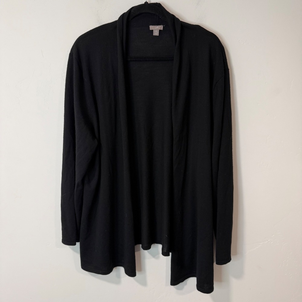 J. Jill Womens Cardigan Sweater 3X Black 100% Merino Wool Open Front Lightweight